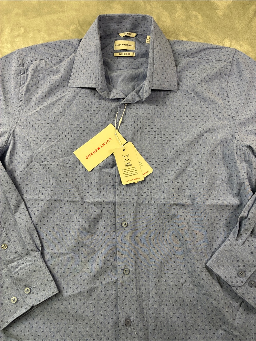NWT‎ Lucky Brand Men’s Large Slim Fit 4-Way Stretch Blue Geo Button Down Shirt - Picture 3 of 7
